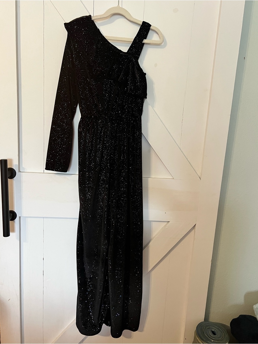 Zara Black One-Shoulder Sparkle Maxi Dress
